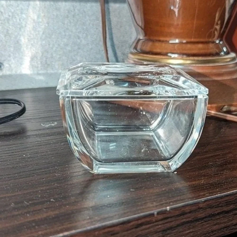 Vintage Val St Lambert Signed Cut Crystal Squirrel Trinket Box Paperweight Decor